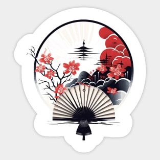 japanese landscape with fan Sticker